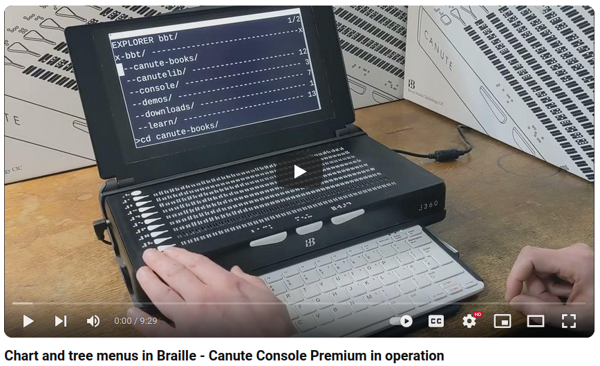 [Chart and tree menus in Braille - Canute Console Premium in operation - some of the improvements from the Tactile Commons project](Chart and tree menus in Braille - Canute Console Premium in operation)
